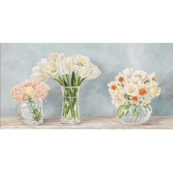 Tableau sur toile. Remy Dellal, Fleurs et Vases Aquamarine