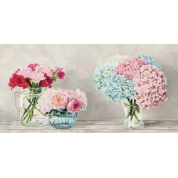 Tableau sur toile. Remy Dellal, Fleurs et Vases Blanc