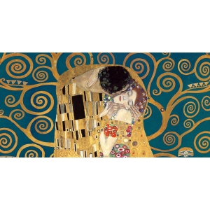 Quadro, stampa su tela. Gustav Klimt, Il Bacio, dettaglio (variante blu)