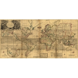 Tableau sur toile. Herman Moll, A New Map of the Whole World,