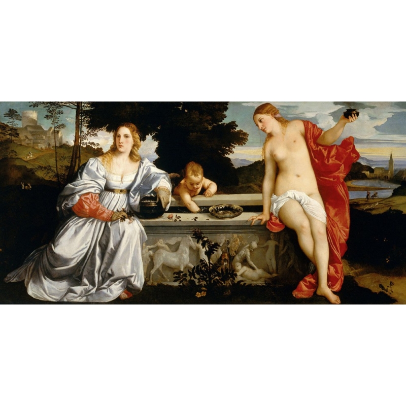 Cuadro en canvas. Tiziano, Amor sagrado y Amor profano