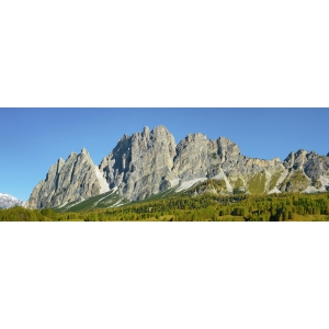 Wall art print and canvas. Krahmer, Pomagagnon and larches in autumn, Cortina d'Ampezzo, Dolomites, Italy