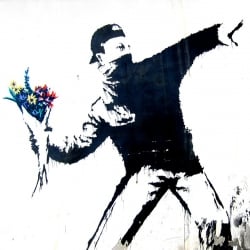 Tableau sur toile. Graffiti attributed to Banksy. Bethlehem, Palestine 