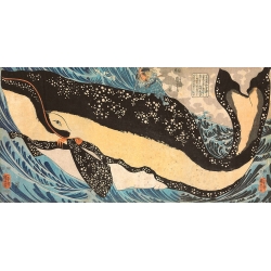 Quadro, stampa su tela. Kuniyoshi Utagawa, Miyamoto Musashi uccide una balena