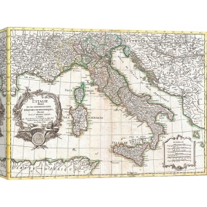 Quadro, stampa su tela. Robert Janvier, Carta geografica dell'Italia, 1770