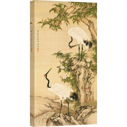 Wall art print and canvas. Cranes, Peach Tree, and Chinese Roses