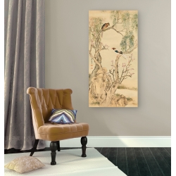 Wall art print and canvas. Birds on flowered branches