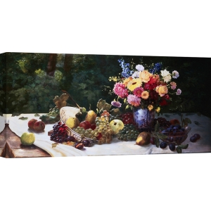Quadro, stampa su tela. Adam Burghardt, Vaso di fiori e frutta su un tavolo