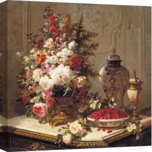 Quadro, stampa su tela. Jean-Baptiste Robie, Composizione floreale su un tavolo