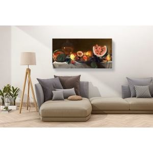 Wall art print and canvas. Pensionante del Saraceni, Still Life with Fruit and Carafe