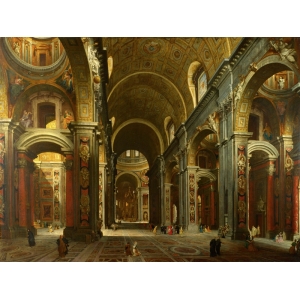 Quadro, stampa su tela. Giovanni Paolo Panini, L'interno della chiesa di San Pietro a Roma