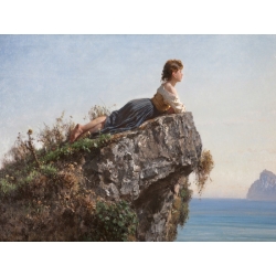 Cuadro en canvas. Filippo Palizzi, La niña en la roca en Sorrento