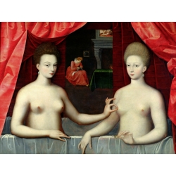 Quadro, stampa su tela. School of Fontainebleau, Gabrielle d'Estrees e sua sorella
