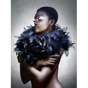 Wall art print and canvas. Julian Lauren, Woman with Feathered Scarf