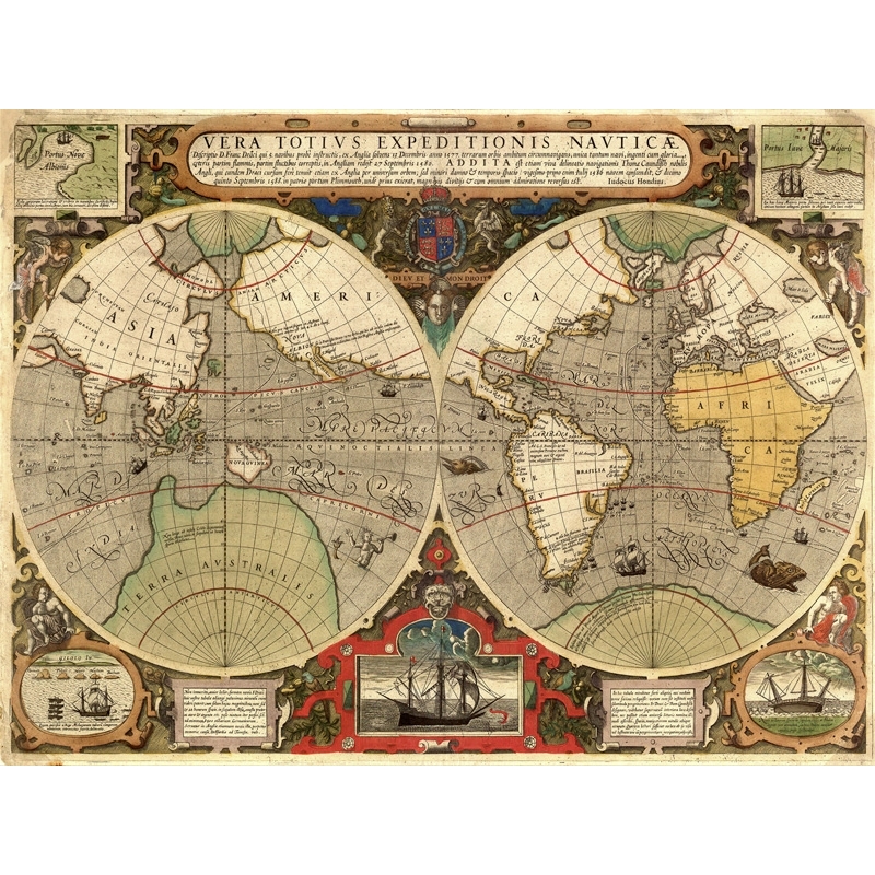 Weltkarte. Hendrik Hondius, Vera Totius Expeditionis Nauticae, 1595