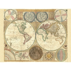 Wall art print and canvas. Samuel Dunn, Double hemisphere map of the world, 1794