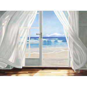 Quadro, stampa su tela. Pierre Benson, Window by the Sea and the beach