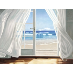 Cuadros ventana en canvas. Pierre Benson, Ventana junto al mar y la playa