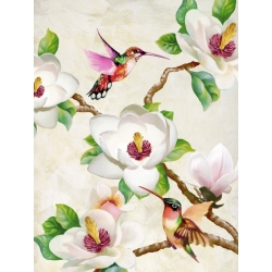 Tableau sur toile. Terry Wang, Magnolia et colibri