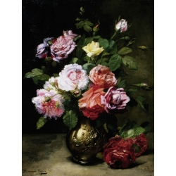 Wall art print and canvas. Dominique Rozier, Painting of Roses in a Vase