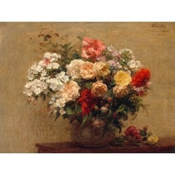 Wall art print and canvas. Henri Fantin-Latour, Vase with Summer Flowers