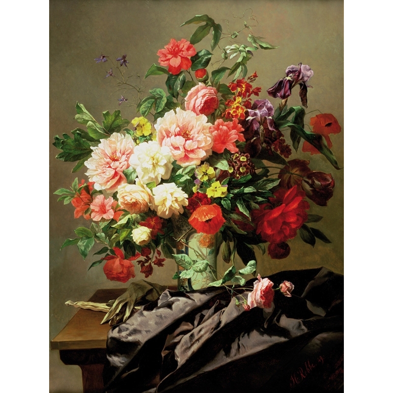 Cuadro en canvas. Robbe Henri, Peonías, amapolas y rosas