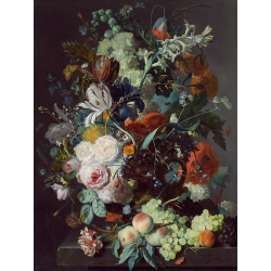 Quadro, stampa su tela. Jan van Huysum, Natura morta con fiori e frutta