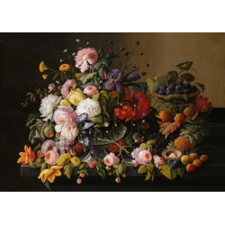 Wall art print and canvas. Severin Roesen, Flowers and Fruits