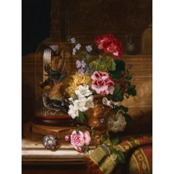 Quadro, stampa su tela. William John Wainwright, Un vaso di fiori assortiti