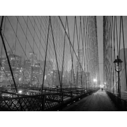 Quadro, stampa su tela. Michel Setboun, Sul ponte di Brooklyn di notte, New York