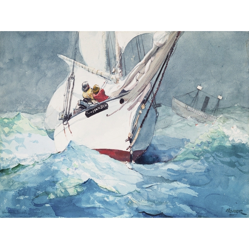 Quadro, stampa su tela. Winslow Homer, Reefing sails around Diamond Shoals, Cape Hatteras