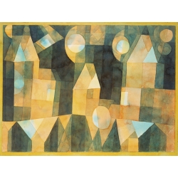 Cuadro abstracto en canvas. Paul Klee, Three Houses and a Bridge