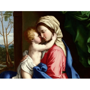 Cuadros religiosos en canvas. Sassoferrato, La Virgen y el niño, abrazo (detalle)