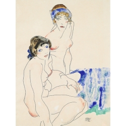 Quadro, stampa su tela. Egon Schiele, Due donne nude accanto all'acqua