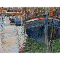Wall art print and canvas. Egon Schiele, Boats mirrored in the Water