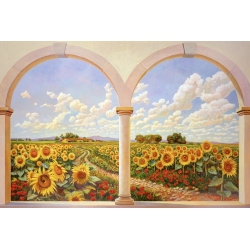 Leinwandbilder Fenster. Andrea Del Missier, Strasse der Sonnenblumen