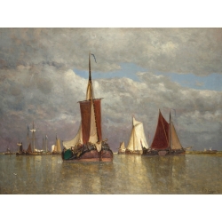 Quadro, stampa su tela. Paul Jean Clays, Barche a vela al largo vicino a Dordrecht