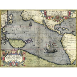 Tableau sur toile. Abraham Ortelius, Carte de l'océan Pacifique
