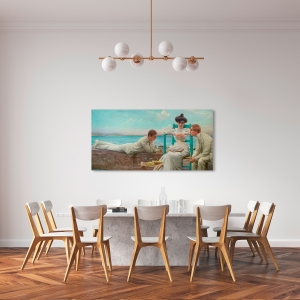 Wall art print on canvas and poster. Corcos, Reading on the seaside