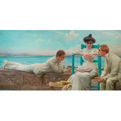 Wall art print on canvas and poster. Corcos, Reading on the seaside
