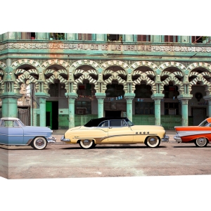 Wall art print and canvas. Gasoline Images, Cars parked, Havana, Cuba