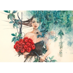 Moderne Leinwandbilder mit Frauen. Erica Pagnoni, Fairy of the Roses