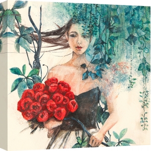 Tableau femme sur toile. Erica Pagnoni, La fée des roses (détail)