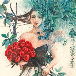 Cuadros mujeres en canvas. Erica Pagnoni, El hada de las rosas (detalle)