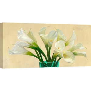 Wall art print and canvas. Modern Flowers. White Callas in Glass Vase