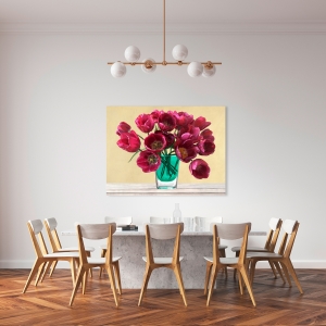 Wall art print and canvas. Modern Flowers. Red Tulips in a Glass Vase