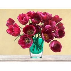 Wall art print and canvas. Modern Flowers. Red Tulips in a Glass Vase