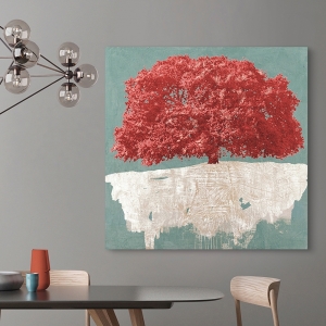 Moderne Leinwandbilder Wohnzimmer. Roter Baum auf Aqua