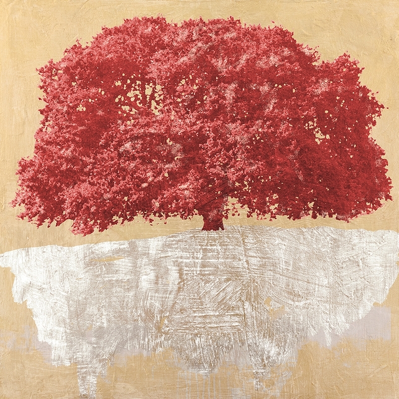 Tableau moderne pour salon, impression sur toile. Red Tree Gold