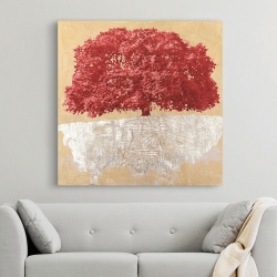 Tableau moderne pour salon, impression sur toile. Red Tree Gold